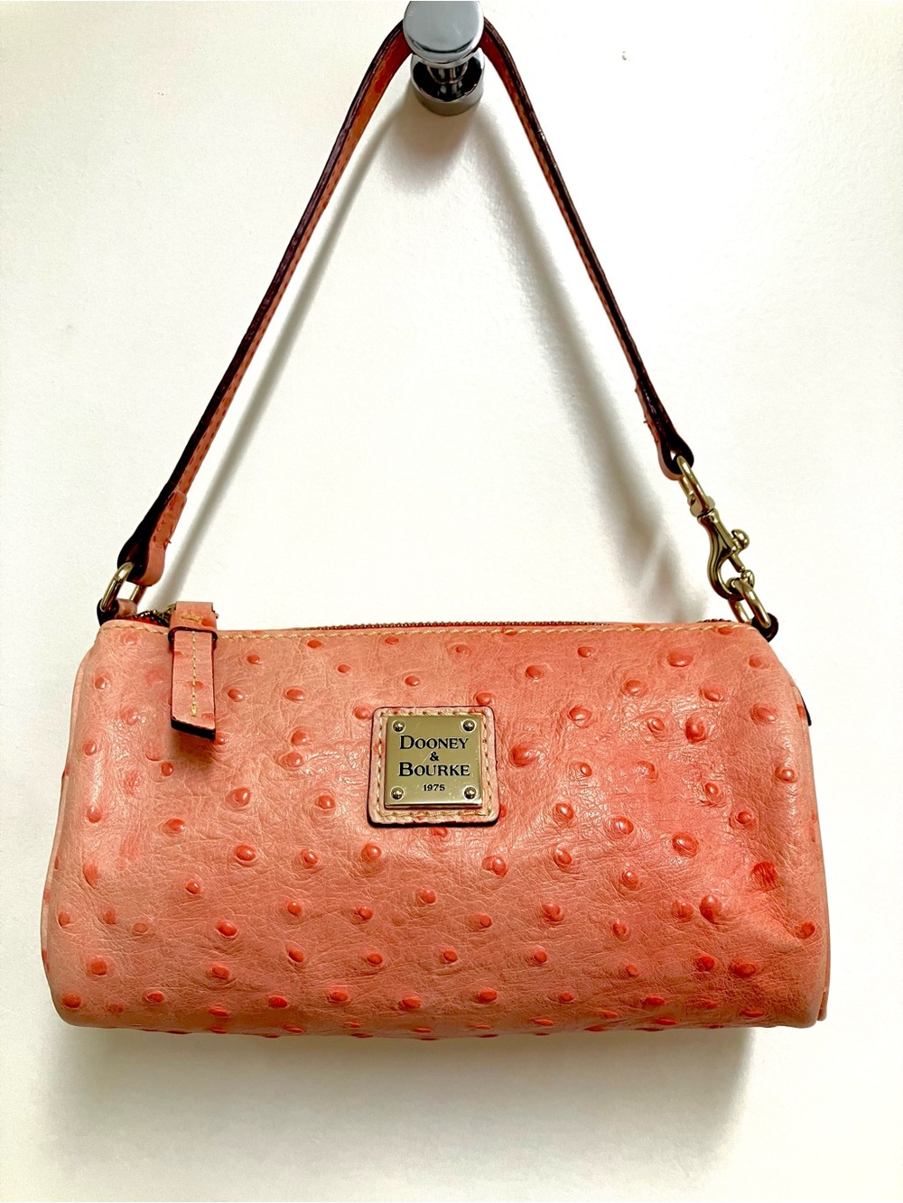 Dooney & Bourke Watermelon Pink Ostrich-Embossed Shoulder Bag